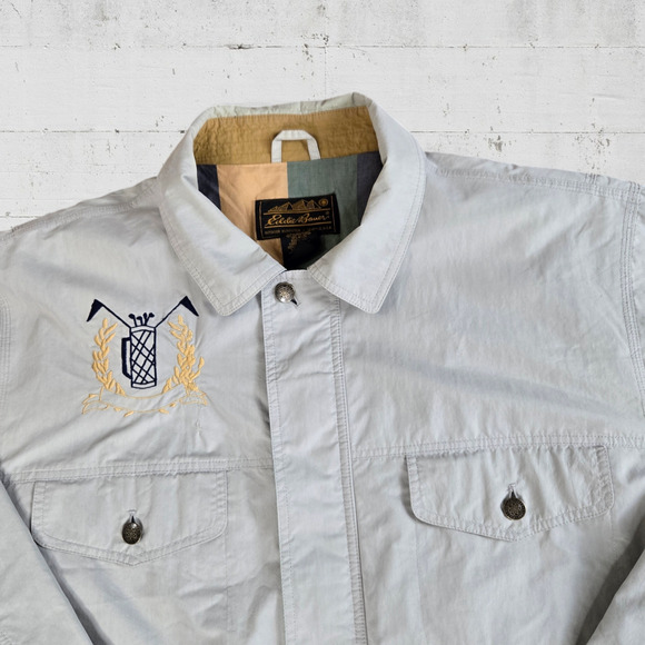 90s Vintage Khaki Canvas Midweight Eddie Bauer Golf Utility Jacket Size Medium - Picture 2 of 14